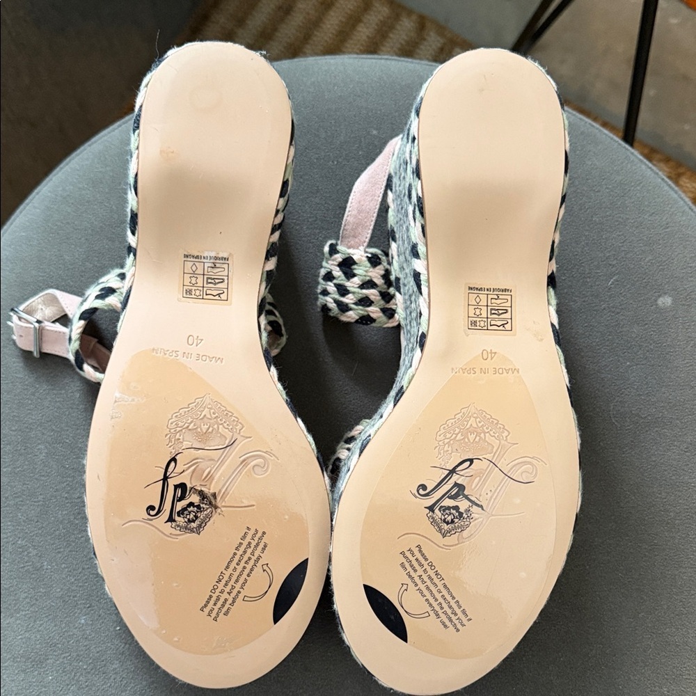 Free People Dolce Woven Platform Sandals Size 40/9 Green, Black & Tan Boho - Picture 10 of 10